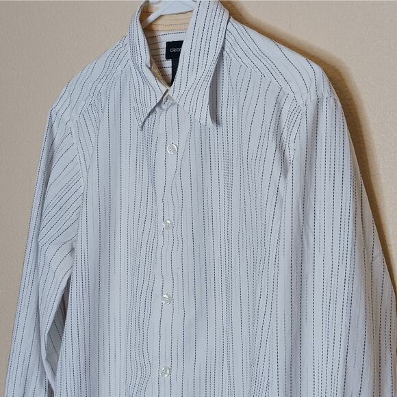 Claiborne Dress Shirt Mens Size M White Dotted Pin Stripe Long Sleeve Cotton - Picture 7 of 10